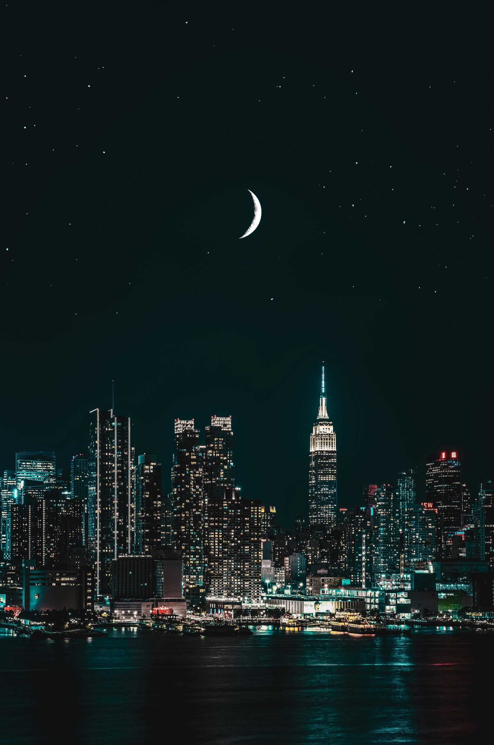 Shanghai skyline at night with neon lights